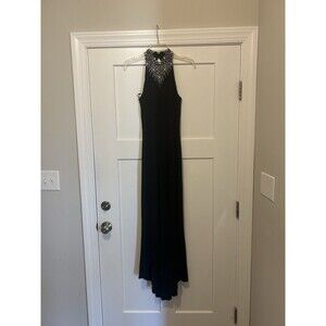 Black Jovani Pageant Formal Ball Dress Gown Size  4 Stretch High Neck Low Back